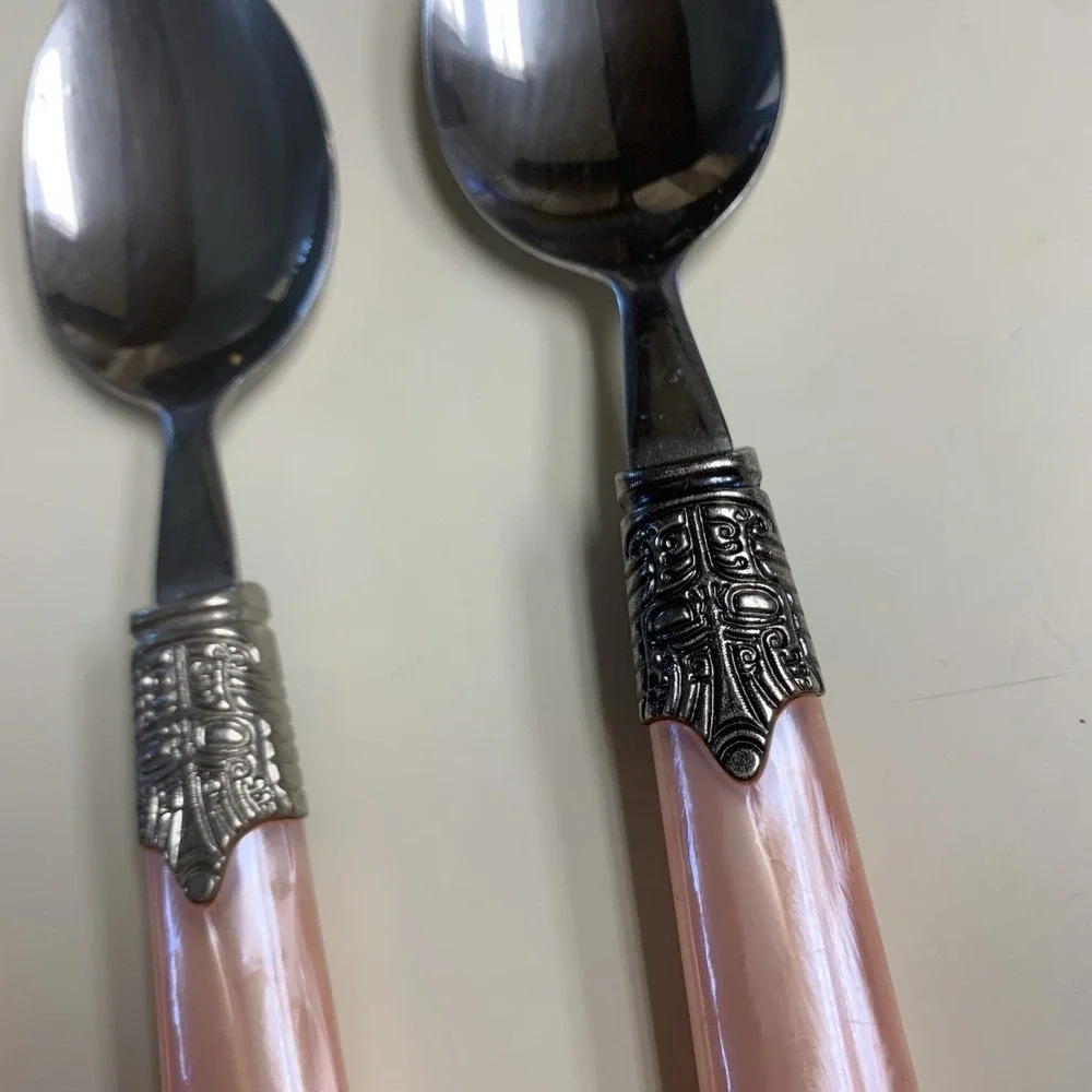 Vintage Gilbson Pink Pearl Roseland Pearlescent Kitchen Flatware Set of 35